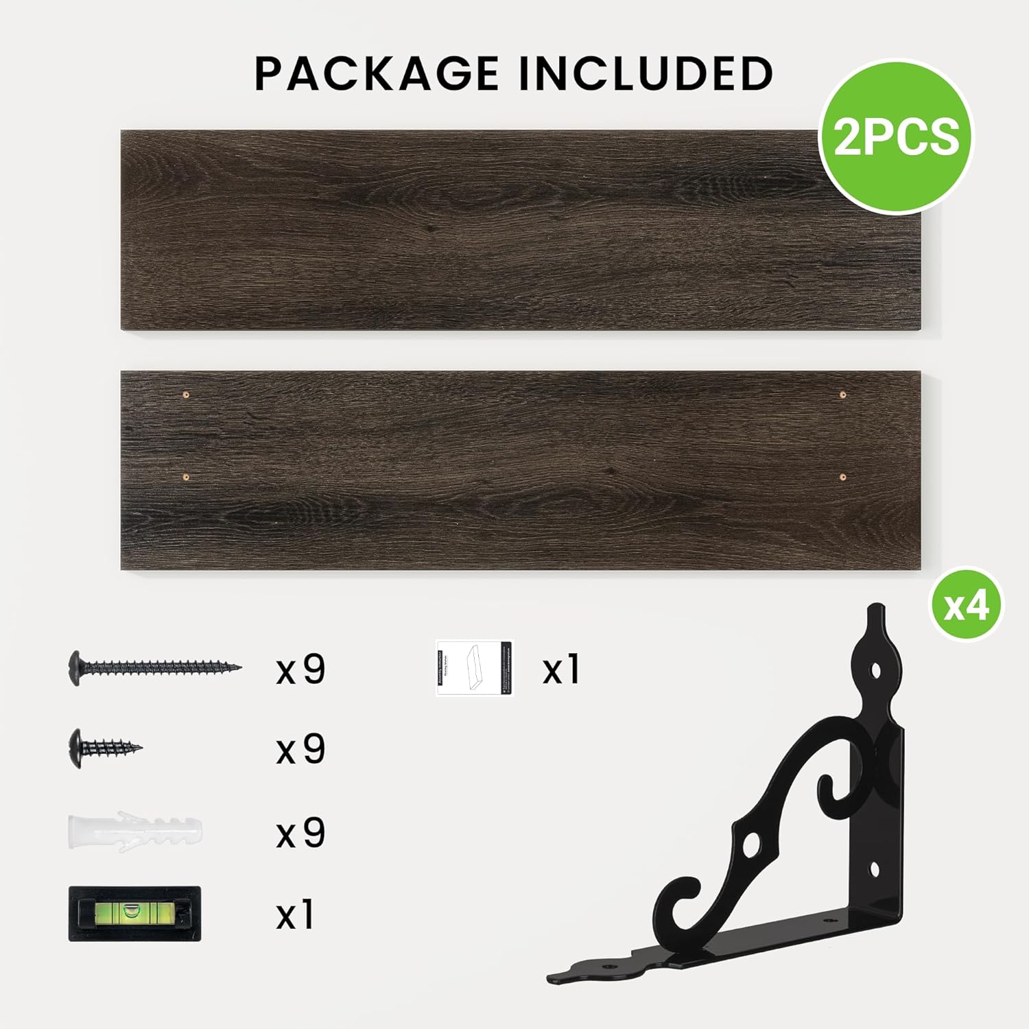 RICHFOCUS Floating Shelves for Wall Decor, 31.5W x 8D Shelves Set of 2, 8" Deep Rustic Wood Floating Shelves Wall Mounted with Metal Brackets, Shelves for Living Room Bedroom Kitchen, Black