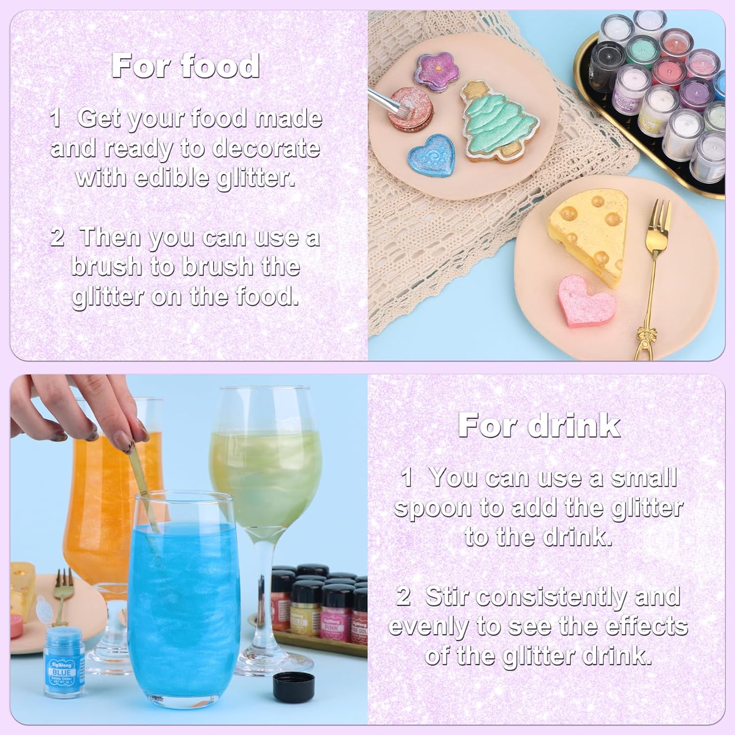 Iridescent Purple Edible Glitter - 5g Food Grade Cake Decorating Shimmering Glitter, Edible Sprinkle Luster Dust for Drinks, Chocolates, Fondant, Strawberries, Cupcakes, Candy, Cookie - Vegan