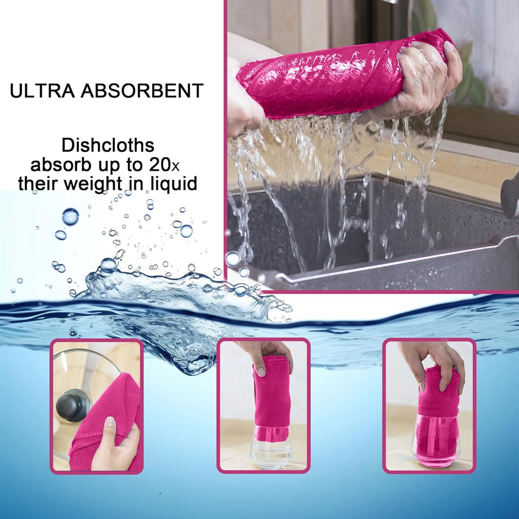 kimteny 13x28 Inches Kitchen Cloth Dish Towels, 400 GSM Premium Dishcloths, Super Absorbent Coral Velvet Microfiber Cleaning Cloths, Fast Drying Rags for Washing Dishes (8 Pack, Rose Red)