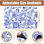 Dish Drying Mat Watercolor Blue Flowers Coffee Bar Mat for Countertop - Absorbent, Rubber Backed, Hide Stain Dish Drainer Rack - Coffee Maker Pot Dining Room Decor 15.7 x 23.6 Inch