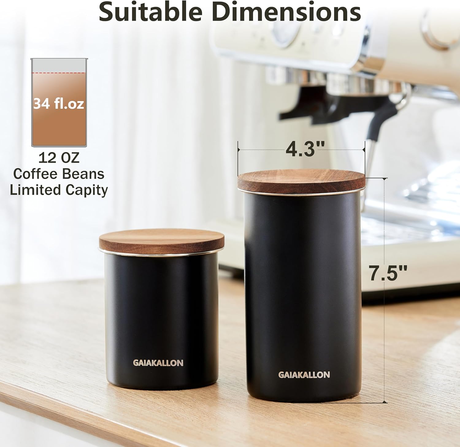 Vacuum Coffee Canister, Stainless Steel Airtight Coffee Storage Container, Coffee Container for 12oz Coffee Beans, Coffee Beans Storage, 34 fl.oz