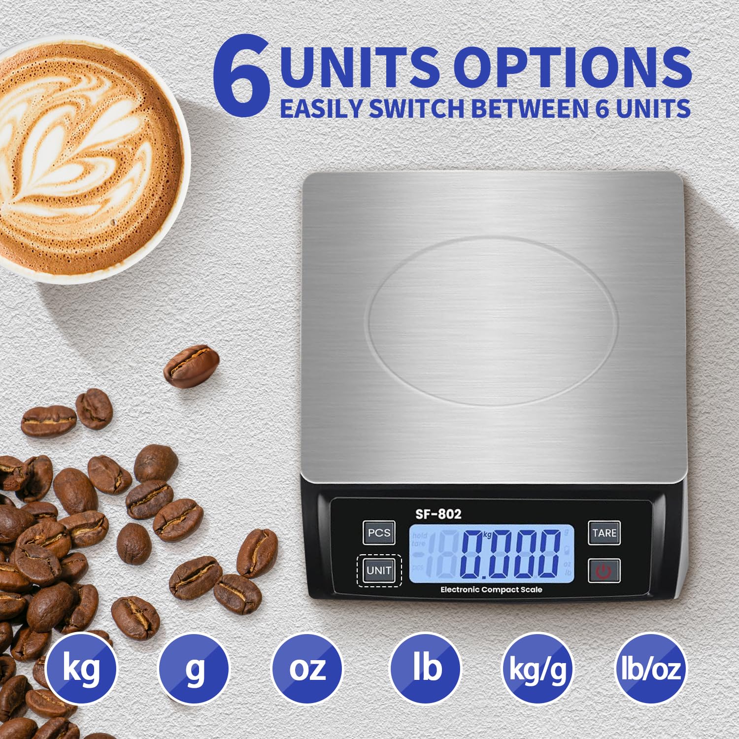 Large Digital Kitchen Scale 30kg/66lb Food Scale for Baking Cooking Stainless Bread Scale with LCD Display Counting Scales for Coins Adapter Included(Stainless Black)