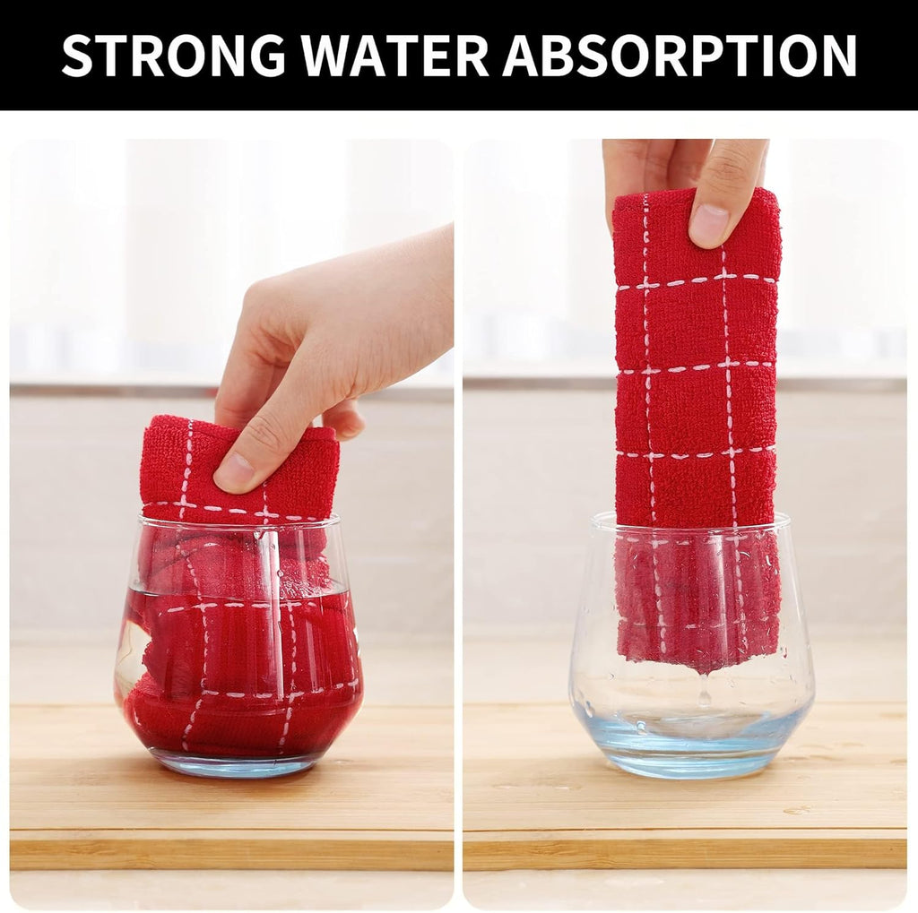 Homaxy 100% Cotton Terry Kitchen Towels(Red, 13 x 28 inches), Checkered Designed, Soft and Super Absorbent Dish Towels, 12 Pack