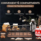 Tea Bag Organizer, Tea Bag Holder Storage with 6 Slots Iron Wire Basket with Wooden Base, Tea Bar Accessories for Countertop Cabinet Drawer, Tea Station for Coffee Capsules Creamer Sweetener Sugar