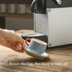 Selamica Ceramic Espresso Cups with Saucers, 2.5 OZ Stackable Demitasse Cups with Metal Stand, Mini Espresso Mugs for Latte Coffee Café Mocha Tea, Set of 6, Assorted Colors