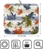 Autumn Colorful Maple Leaves Dish Drying Mat for Kitchen Counter,Blue and White Stripe Drying Mat 16 x 18 Inch with Absorbent Reversible Microfiber Dish Drying Pad Dish Rack Drainer Mat for Coffee Bar