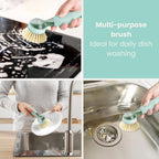 Vigar Rengo Soap Dispensing Dish Brush, Dish Brush with Soap Dispenser for Pot Scrubber, Dishes, Sink Cleaner, and Kitchen Essentials, Turquoise