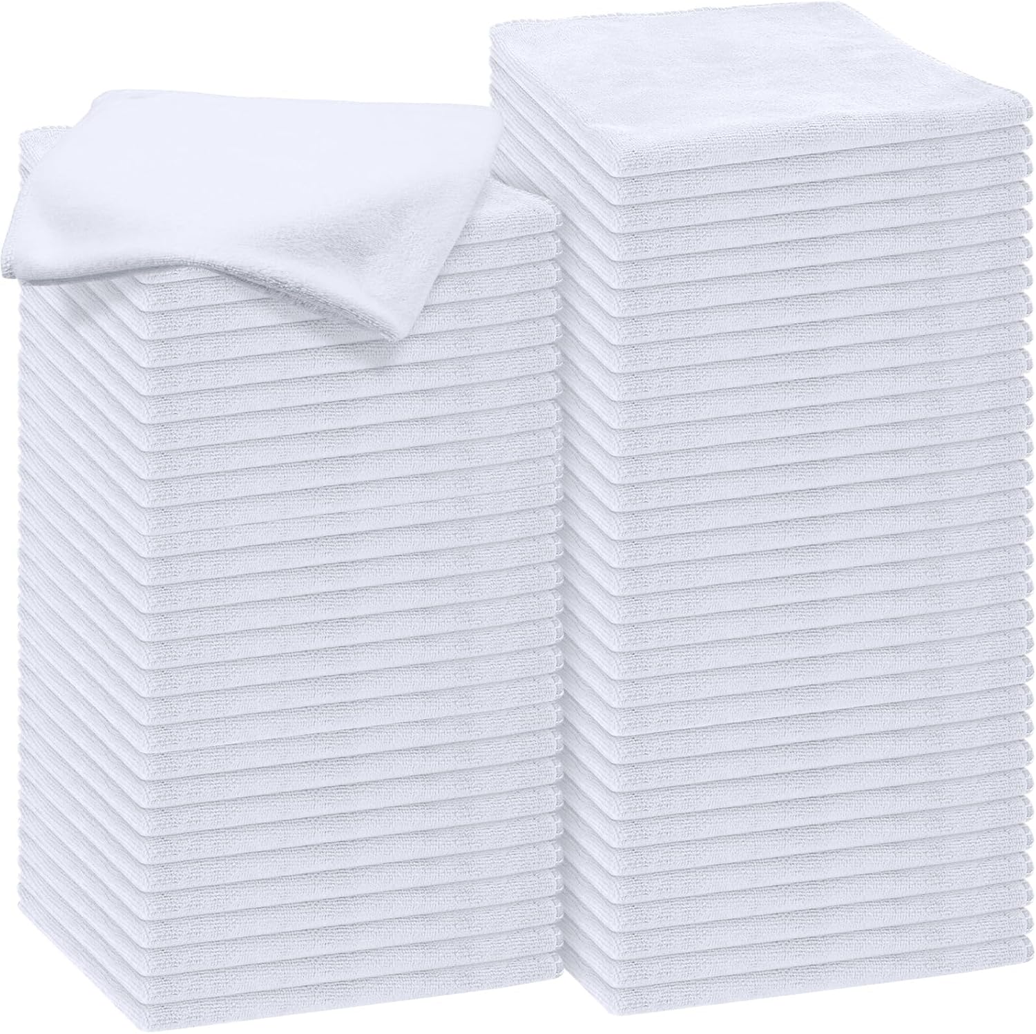 Nuenen Microfiber Cleaning Cloths for Cars 16 x 16 Inch Ultra Absorbent Car Towels Drying Reusable Cleaning Supplies House Kitchen Window Microfiber Towel(White,60 Pcs)