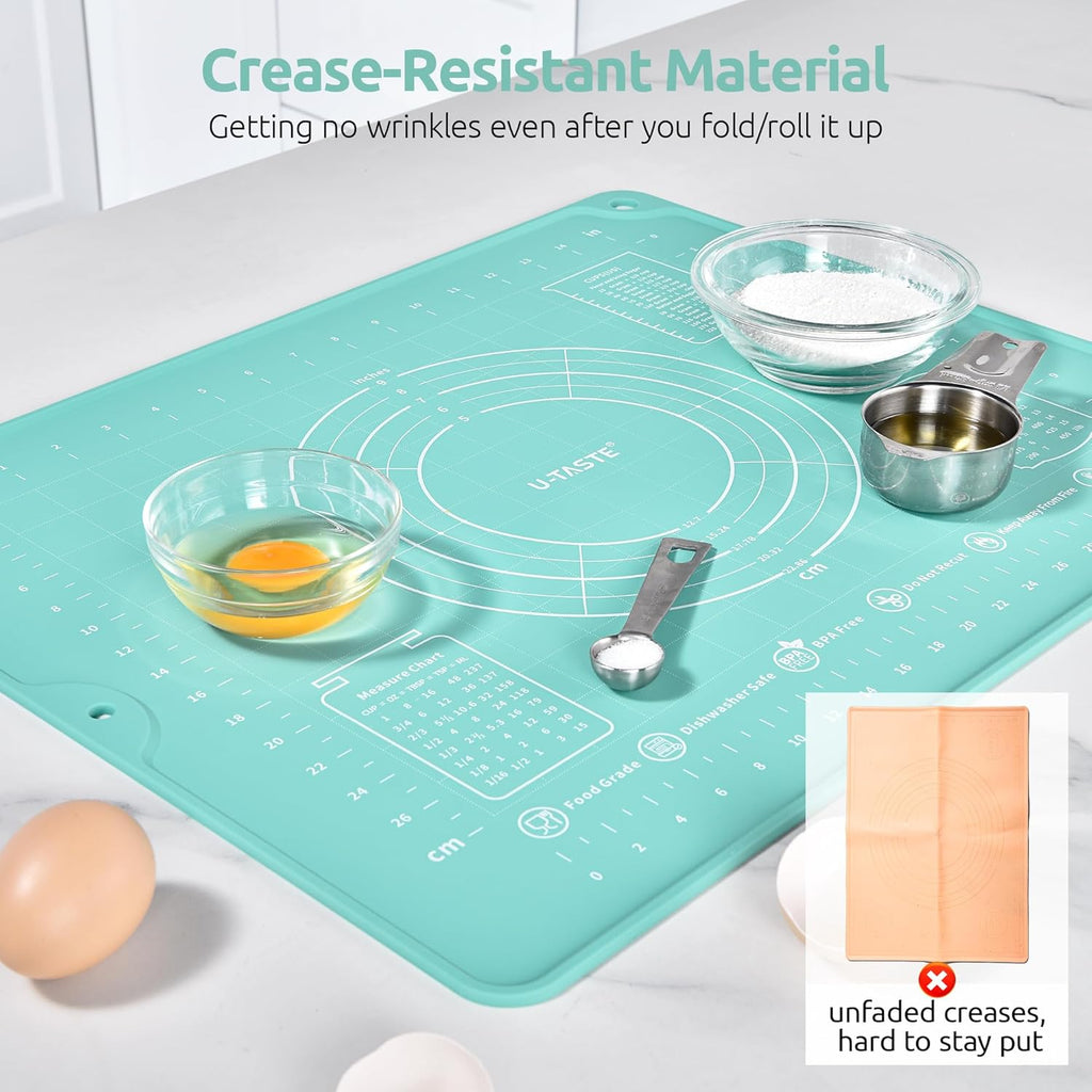U-Taste Liquid Silicone Pastry Mat: 16"x20" Food-Grade Non-Stick Dough Rolling Baking Sheet, Non Slip for Kneading, Making Pizza, Fondant, Pie Crust with Clear Measurement and Raised Edges (Aqua Sky)