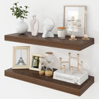 24 Inch Floating Shelves, 9.3" Deep Floating Shelf Wall Mounted, 24" Wall Shelves, Rustic Deep Bookshelf, Large Display Shelves & Storage Shelves for Bedroom, Living Room, Walnut, Set of 2