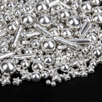 Twisweet Silver Pearl Rods Star Sprinkles, Edible Sugar Sprinkles for Cake Decorating, Mix Size Candy Pearls for Baking Cake Topper Ice Cream Cupcake Cookie Dessert Decorations, Wedding Valentines Birthday Christmas Easter Supplies (130g/4.58oz)