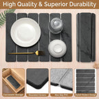 2 PCS Stone Dish Drying Mat for Kitchen Counter,Quick Dry Stone Dishes Mats,Marbled Water Absorbing Diatomaceous Earth Drying Pad for Countertop Bottles Utensils Cups(Dark Gray 16"×12" & 8"x4")