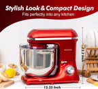 Aucma Stand Mixer, 900W 8QT Large Kitchen Mixer, Kitchen Electric Mixers with Dough Hook, Wire Whip & Beater (Red, 8QT)