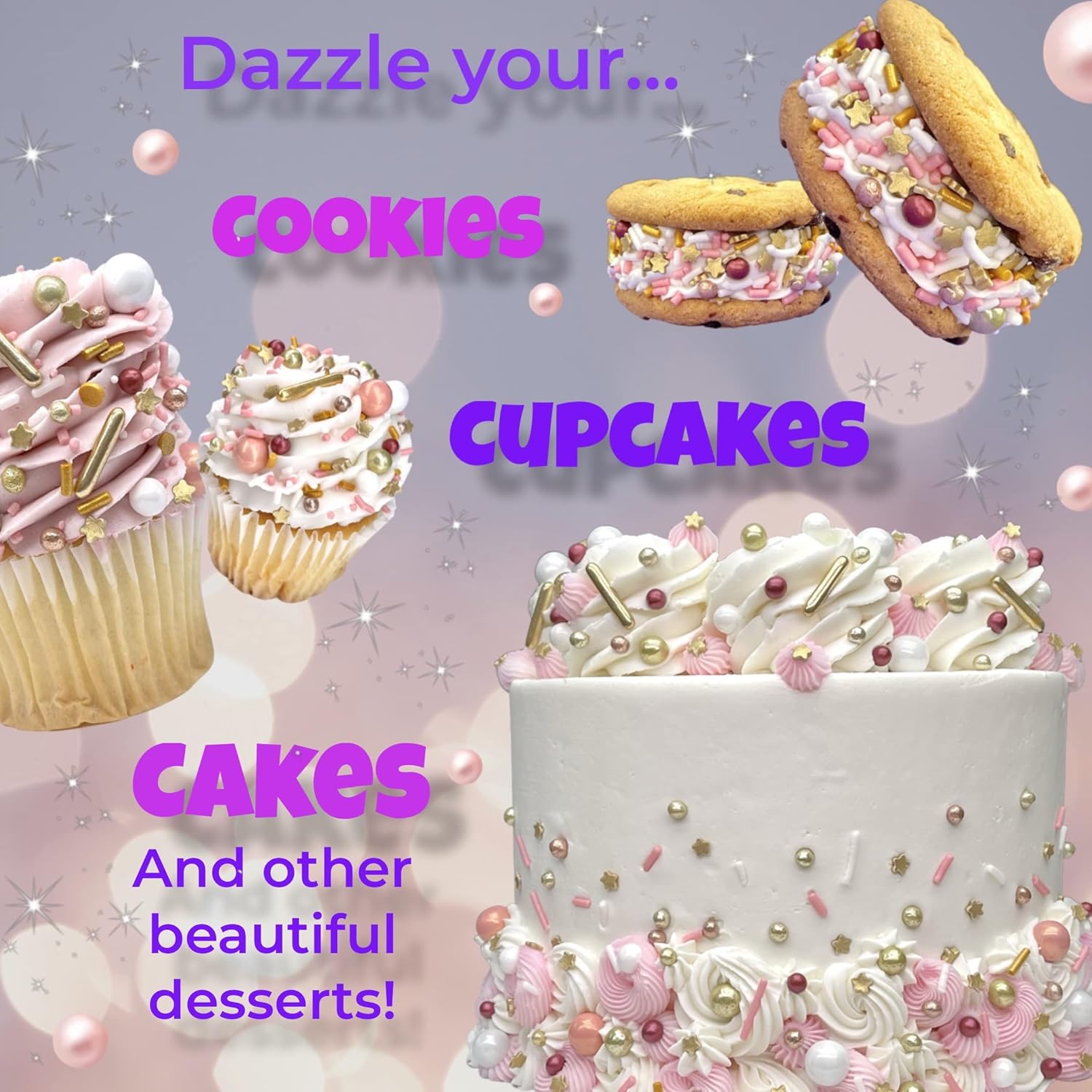 Manvscakes Edible Metallic Sprinkles Mix with Assorted Shapes and Sizes for Parties, Cookies, Ice Cream, Cake and Cupcake Decorating, 4 oz(Rose Gold and Pink)