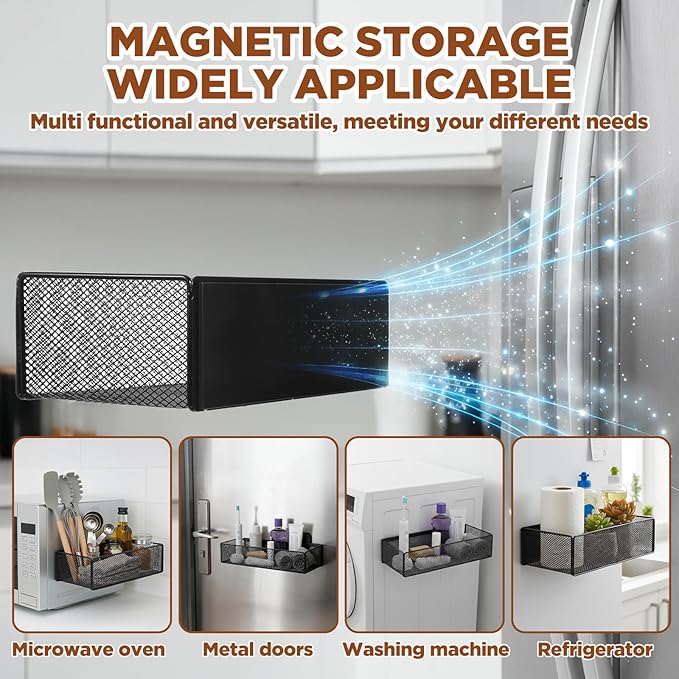 2 Pack Magnetic Basket Organizer Holder for Fridge Magnetic Storage Bin Box Containers for Refrigerator Whiteboard Classroom (Large, Black)