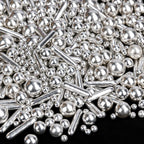 Silver Pearl Rods Sprinkles, Twisweet Edible Sugar Sprinkles for Cake Decorating Mix Size Candy Pearls for Baking Cake Topper Ice Cream Cupcake Cookie Dessert Decorations, Wedding Day Valentines Birthday Party Christmas Easter Supplies (130g/4.58oz)