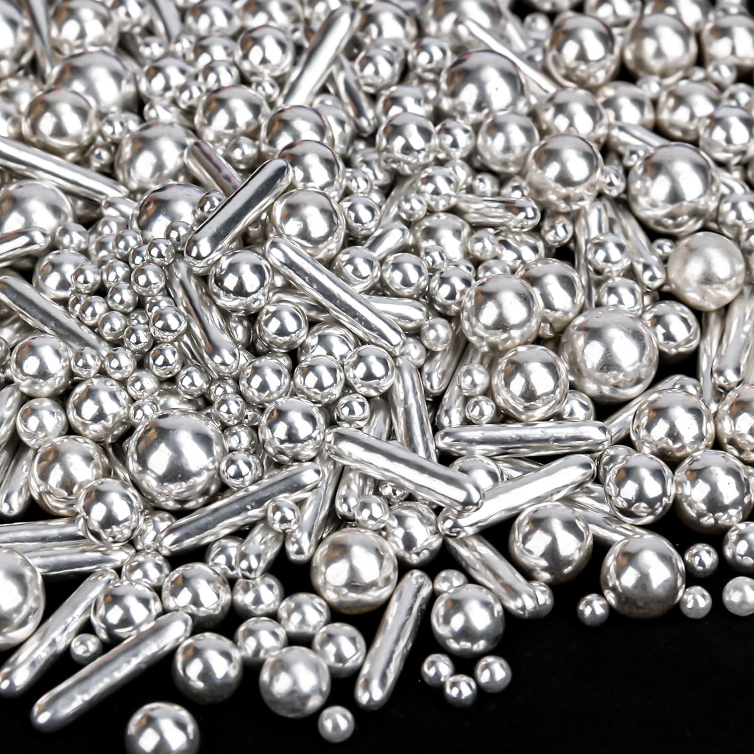 Silver Pearl Rods Sprinkles, Twisweet Edible Sugar Sprinkles for Cake Decorating Mix Size Candy Pearls for Baking Cake Topper Ice Cream Cupcake Cookie Dessert Decorations, Wedding Day Valentines Birthday Party Christmas Easter Supplies (130g/4.58oz)