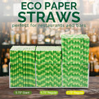 5.75" x 0.31" Green Bamboo Disposable Paper Drinking Straws for Short Drinks, Blended Cocktails, Margaritas, Smoothies, Milkshakes - Unwrapped [250 Counts]