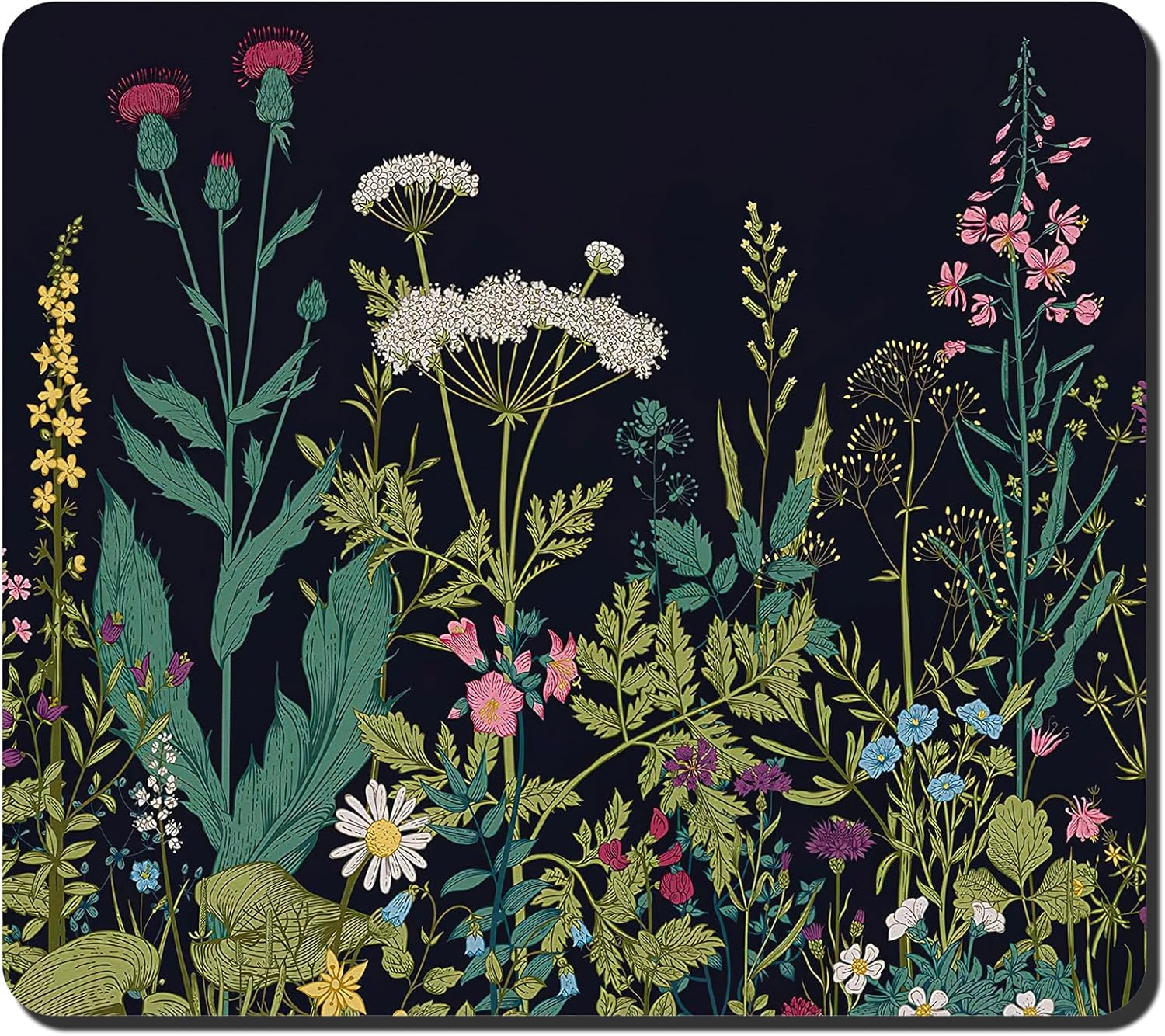 Rnivvi Dish Drying Mat for Kitchen Counter, 16 x 18" Cute Flower Theme Absorbent Heat Resistant Drying Pad with Non-slip Rubber, Coffee Bar Mats for Dish Rack Kitchen Decor Accessories, Black