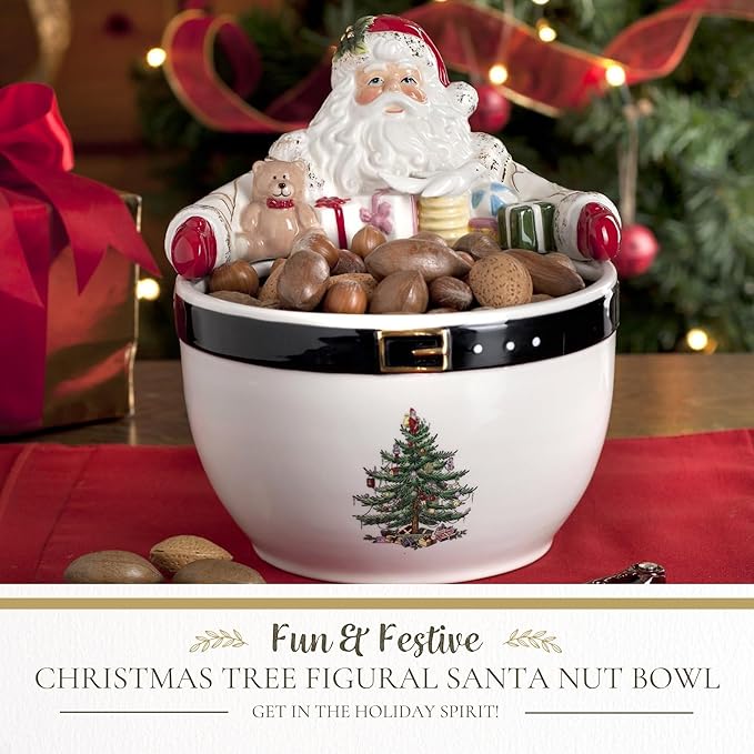 Spode Christmas Tree 7-Inch Santa Nut Bowl - Decorative Serving Bowl for Candies, Nuts, or Desserts - Christmas Holiday Season, Fine Earthenware - Holiday Entertaining & Festive Table Decor