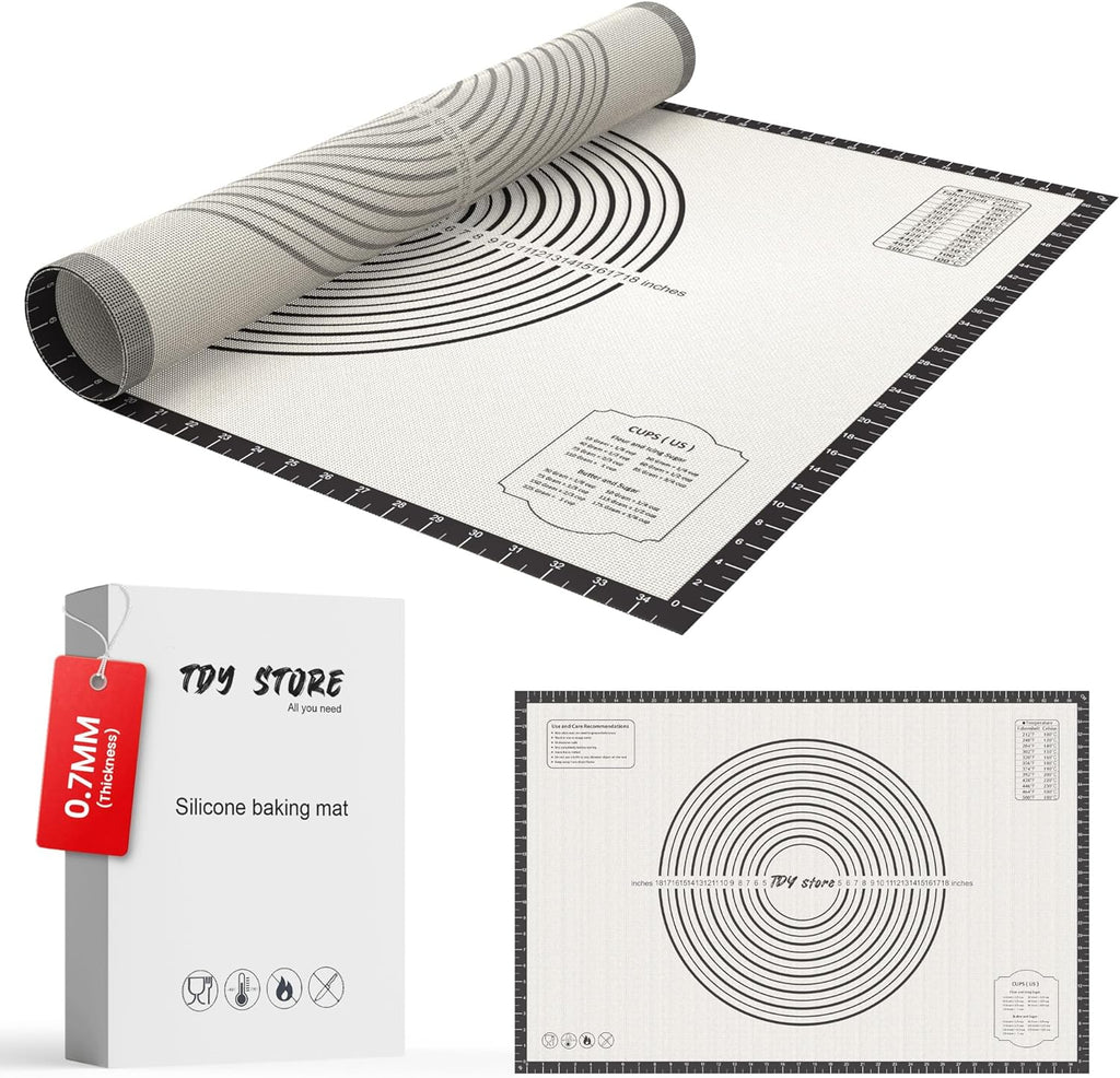 36 * 24 inches Black, Non-Slip Silicone Baking Sheets - Baking Mat with 0.7mm Thickness - Non-Stick Pastry & Cookie Mat for Kitchen Counter for Rolling Out Dough with Measurements.