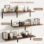 Fun Memories Rustic Brown 12 Inch Deep Floating Shelves Set of 2, Wall Mounted Shelf with Metal Brackets, Rustic Wood Wall Shelf for Bathroom, Kitchen and Living Room