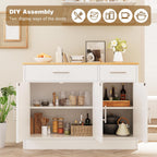 Vongrasig 43” Sideboard Buffet Cabinet with Storage, Farmhouse Coffee Bar with Drawers and Shelves, Wood Buffet Table for Kitchen, Dining Room, White