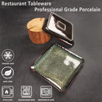 Ceramic Dinner Plates Dish Set, Set of 4, Microwave Oven and Dishwasher Safe, Scratch Resistant, Dinnerware Kitchen Porcelain Serving Dishes 9 inch Square plate