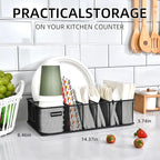 Silverware Organizer with Handle - Metal Utensil Caddy for Kitchen Counter, 7 Compartment for Plate, Cup, Napkin, Paper Plate Dispenser for Party, Picnic