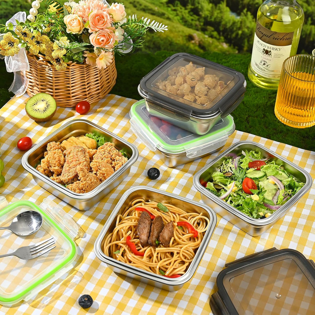 3 Pack Sandwich Containers, 24oz Stainless Steel Sandwich Box with Airtight Lids, Reusable Metal Meal Prep Lunch Boxes, BPA-Free, Dishwasher Safe, Food Storage Containers for Families (Green)