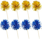 Ephlyn 30Pcs Foil Firework Cupcake Toppers Sparkles Fireworks Sticks Birthday Decorations Sparkle Tinsel Cocktail Fruit Toothpick for Birthday Wedding Graduation Party Cake Decorations Dark Blue Gold