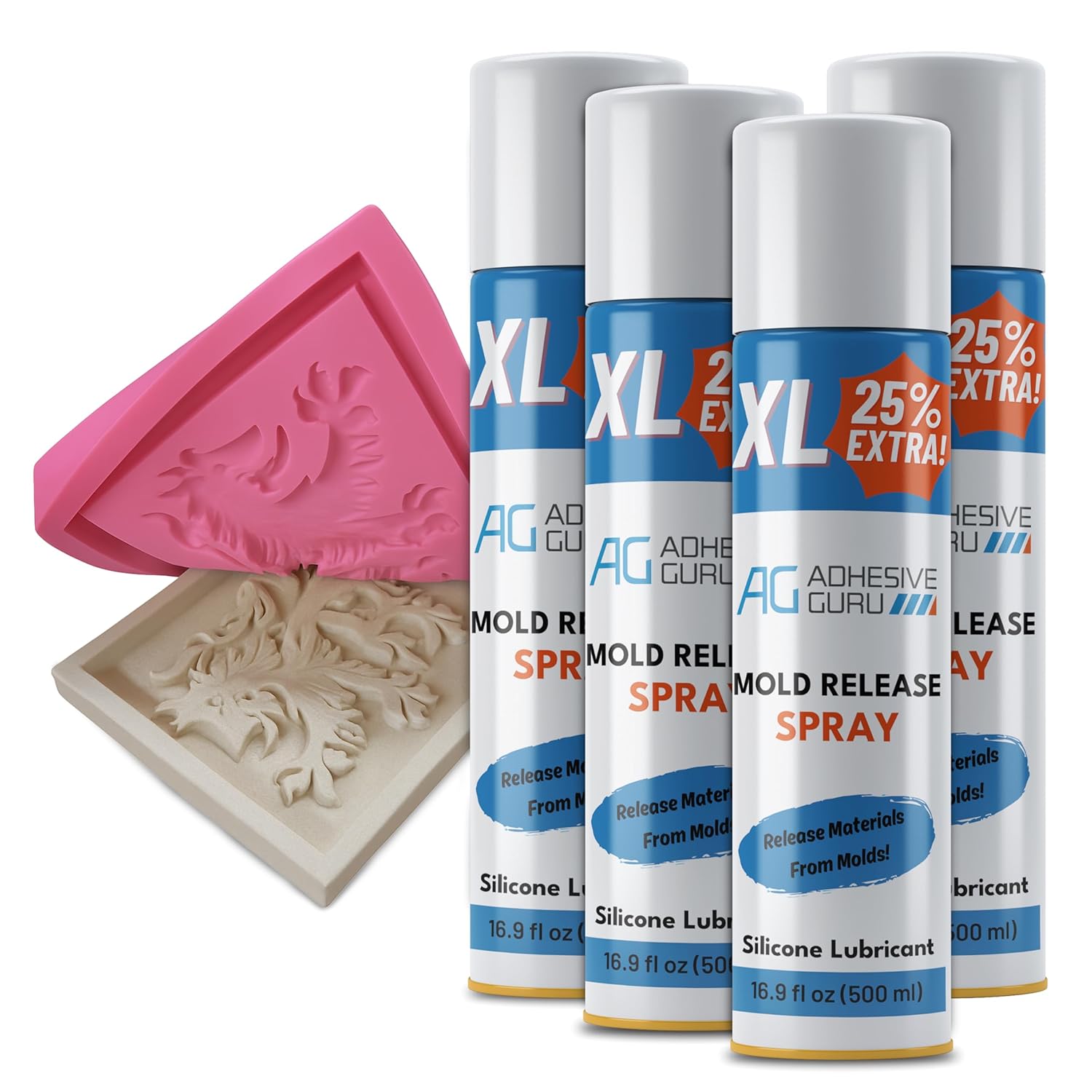 Silicone Mold Release Spray (4x16.9 fl oz / 500ml) Release Agent for Epoxy Resin, Candle & All Molds | Smooth, Non-Stick Lubricant for Easy Removal | 4 Pack, Molds are not Included