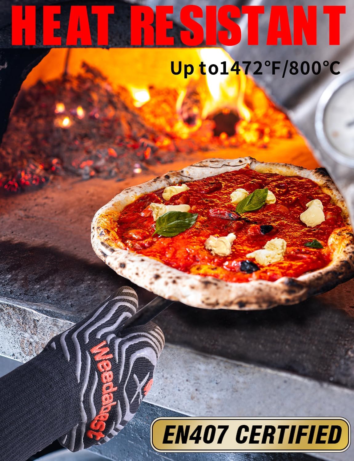 WEEDABEST Hot BBQ Gloves Heat Resistant Kitchen Oven Mitts Professional Long Heat Resistant Cooking Gloves for Grill,Grilling,Smoker,Barbeque,13.5 inch-Gray