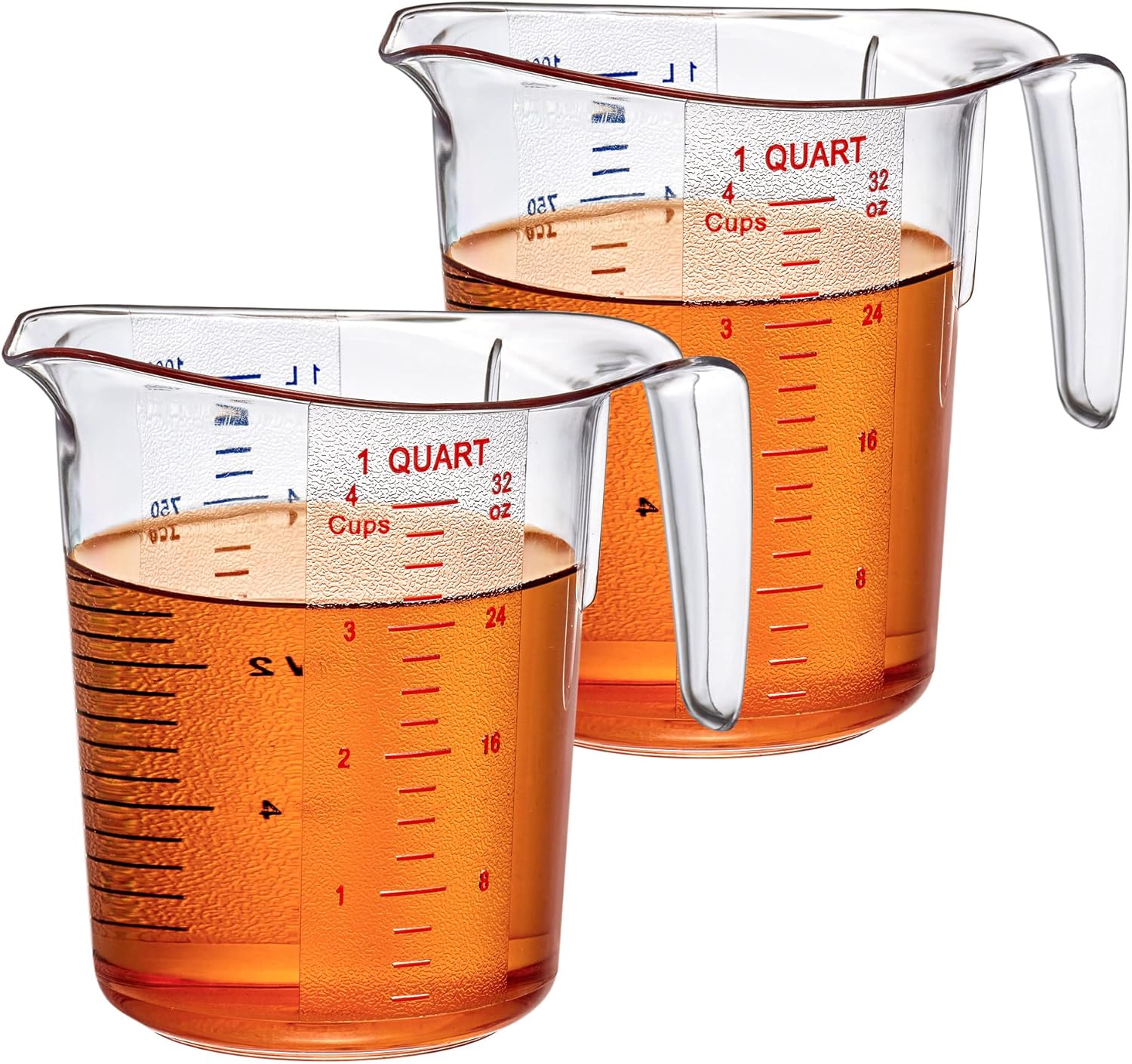 Amazing Abby - Melissa - 32-Ounce Plastic Measuring Pitcher (2-Pack), 4-Cup (1-Quart) Food-Grade Measuring Jug, Unbreakable, Stackable, Dishwasher-Safe, Great for Oil, Vinegar, Flour, and More
