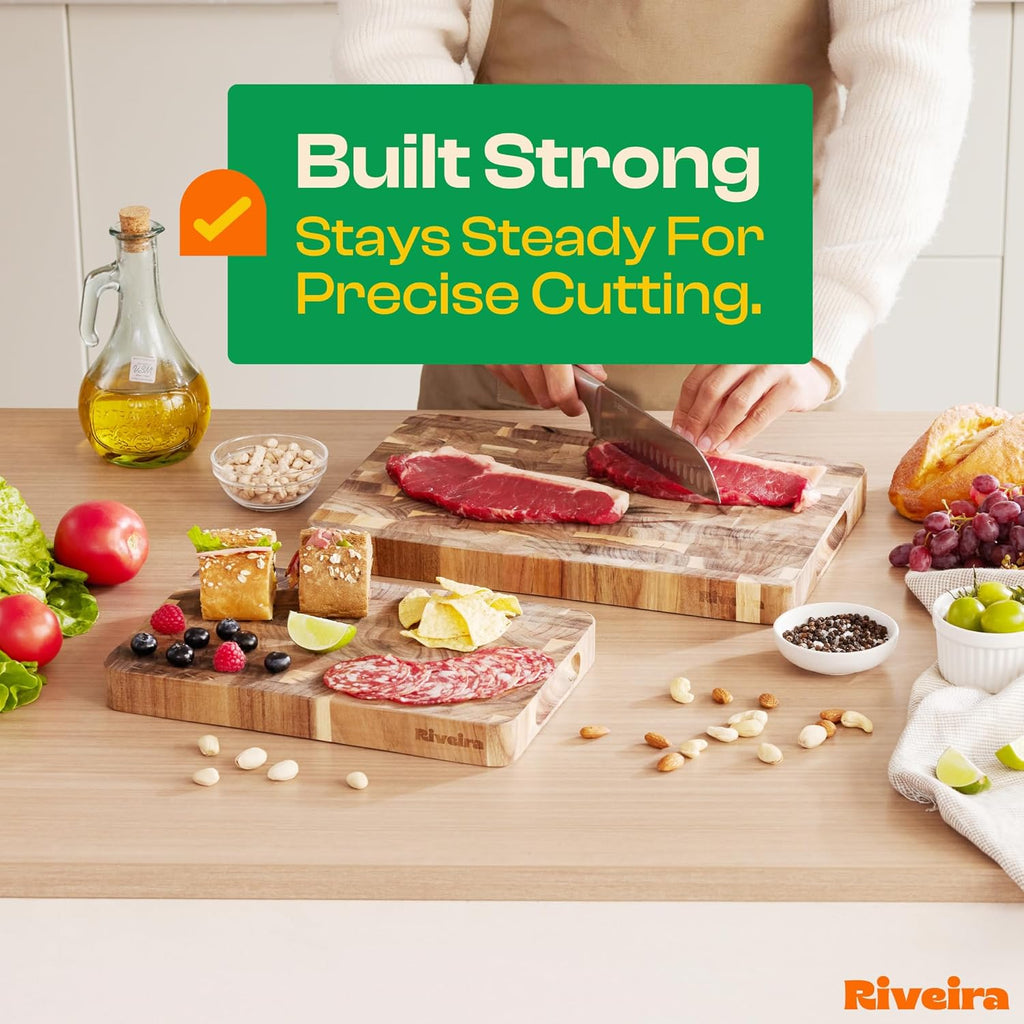 Riveira Acacia Wood Cutting Board – Versatile and Durable: Set Of 2 Pcs Rectangular Wooden Cutting Board – Natural Wooden Cutting Boards For Kitchen – Complete Acacia Wooden Chopping Board