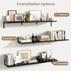 Fun Memories Deep Floating Shelves, 48W x 8D Floating Shelves Set of 2, Wall Mounted Shelf with Metal Brackets, Rustic Wood Wall Shelf for Bathroom, Kitchen and Living Room, Black