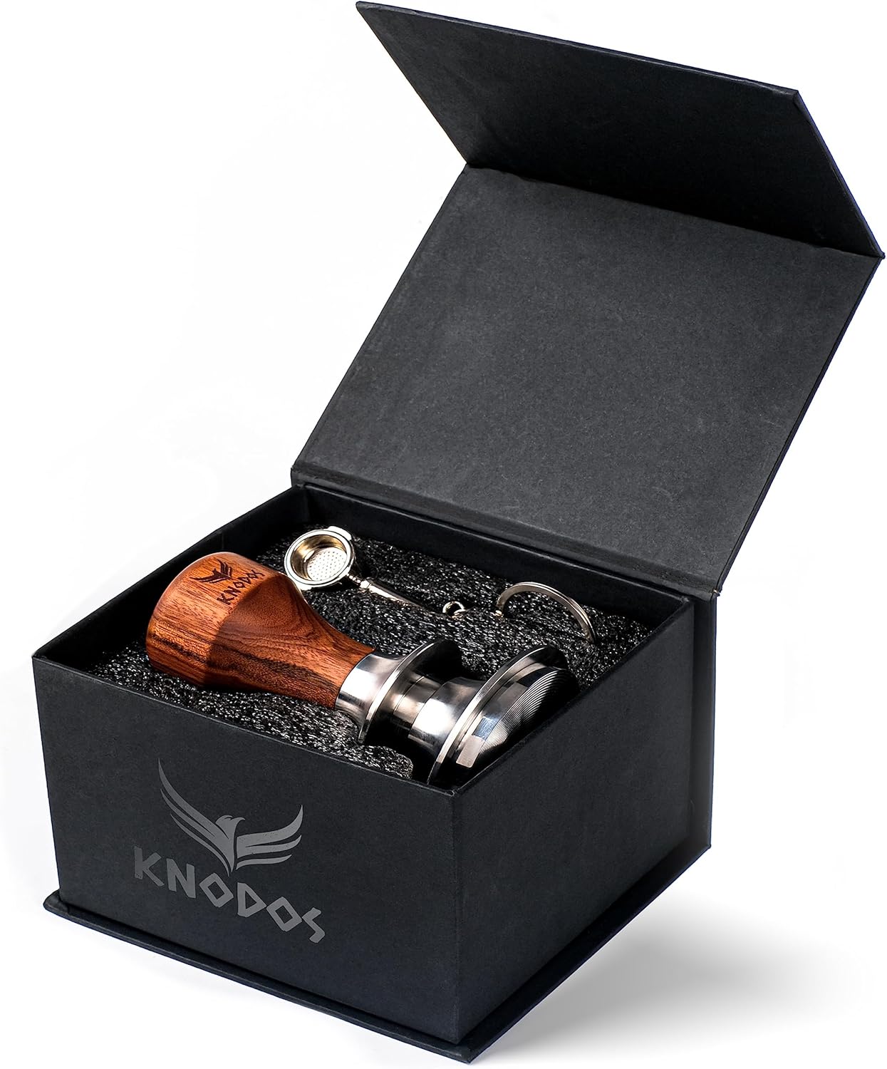 58.5mm Gaggia Classic Pro, E24, Evo Accessories by KNODOS Premium 58mm Bottomless Portafilter, Precision 58.5mm Calibrated Tamper & 58.5 mm Adjustable Coffee Distributor