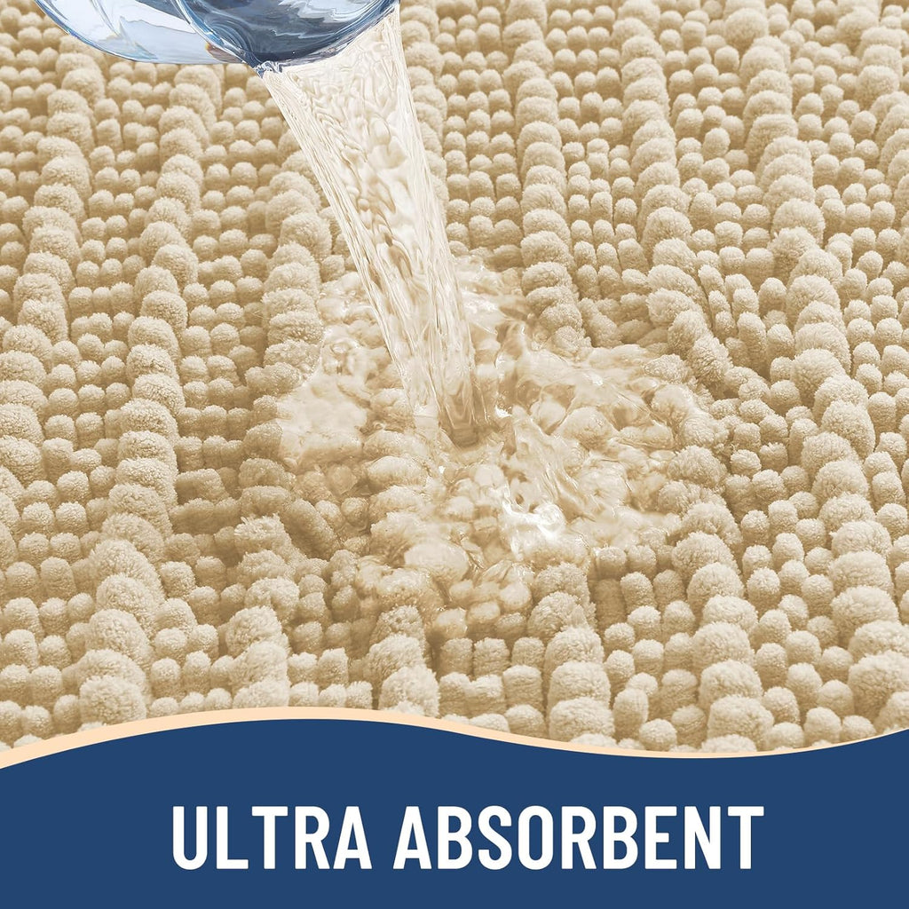 Arotive Luxury Chenille Bathroom Rug Mat, Extra Soft Thick Absorbent Shaggy Bath Rugs, Non-Slip Machine Wash Dry, Plush Bath Mats for Bathroom, Shower and Tub, 34x21, Cream Beige