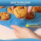 2 Packs 12 Cups Silicone Muffin Pan with Metal Reinforced Frame Regular Size Cupcake Pan Tray Egg Bites Silicone Circle Cookie Molds Muffin Tin Tart Pans Baking Sheet Set for Breakfast Sandwiches