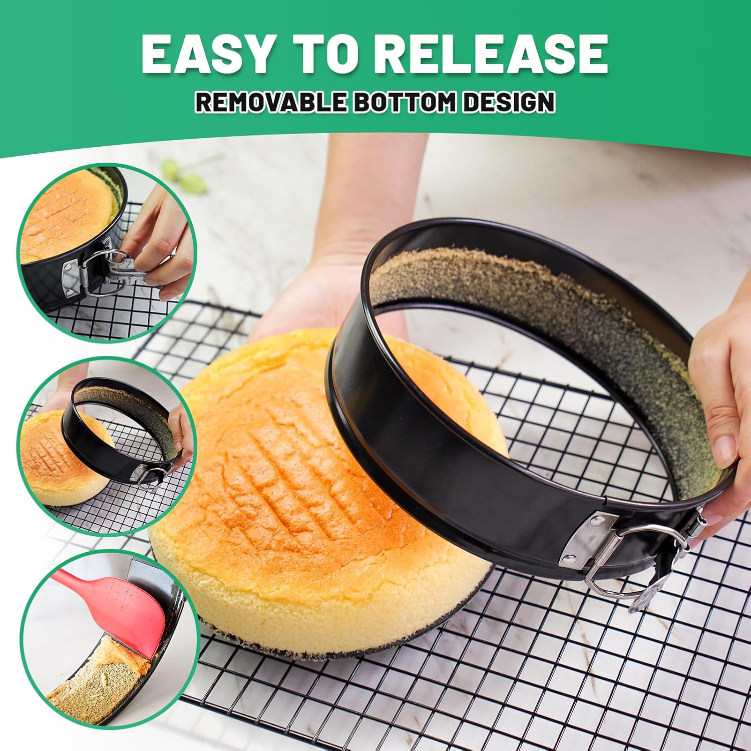 Springform Cake Pan Set,Non-Stick Springform Pans Set of 4 (4, 7, 9,10inches),Leak-Proof Round Cake Pans with Removable Bottom for Baking Cake Pie Pizza and Quiches (Black4)