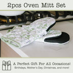 Heat Resistant Designer Kitchen Oven Mitts with Neoprene Non-Slip Grips and Hanging Loops | Set of 2 100% Cotton Long Sleeve Kitchen Oven Mitts | 5.5" x 12" | Green Herbs