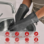 DEYAN Silicone BBQ & Oven Gloves - Food Grade, Heat Resistant Waterproof & Oil Proof Gloves for Grilling, Baking, Frying, Cooking - Long Sleeve & Non-Slip Grip, 1 Pair(Black, 8/M)