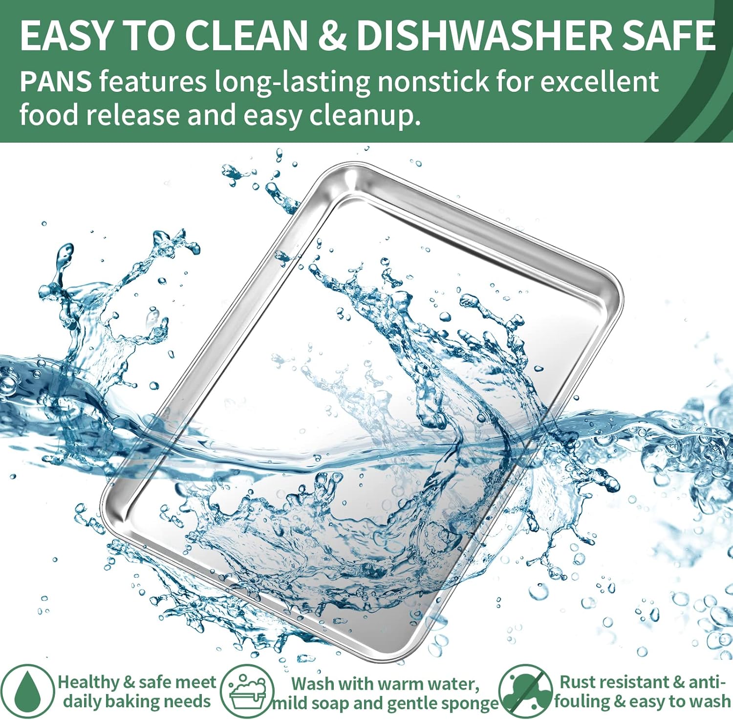 Baking Sheets Set of 2, HKJ Chef Cookie Sheets 2 Pieces Stainless Steel Baking Pans & Toaster Oven Tray Pans, Rectangle Size 20L x 14W x 1H inch & Non Toxic & Healthy & Easy Clean