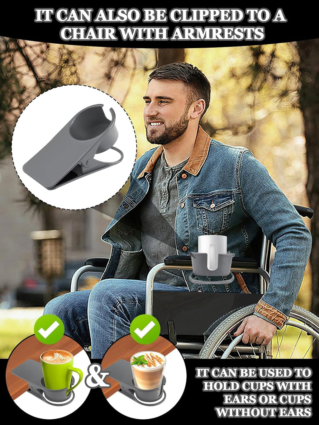 Kalolary 2PCS New Drinking Cup Holder Clip with Groove Table Bottle Cup Stand DIY Glass Cup Clamp Storage Saucer Clip Water Coffee Mug Holder Saucer Clip for Home Desk, Grey