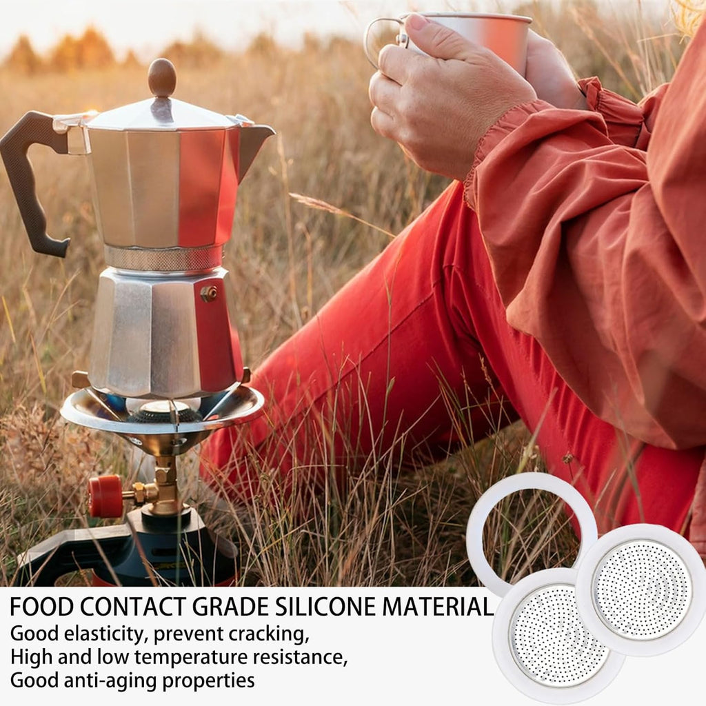 2 Pcs Filter with 3 Pcs Silicone Gasket Seals for 12 Cup 14 Cup Stovetop Espresso Coffee Maker Replacement Parts for DITOSH Aluminium Moka Pot