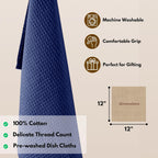 Native Fab Waffle Dishcloths 12 Pack - 100% Cotton, Ultra Absorbent Dish Cloths for Kitchen Cleaning, Drying, and Cooking - Soft and Durable Towels for Everyday Use, 12x12 inch - Ink Blue