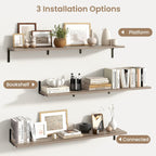 Fun Memories Deep Floating Shelves, 48W x 8D Floating Shelves Set of 2, Wall Mounted Shelf with Metal Brackets, Rustic Wood Wall Shelf for Bathroom, Kitchen and Living Room, Grey