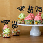 Gyufise 24Pcs Vintage 1950 Cupcake Toppers Glitter Cheers to 75 Fabulous Seventy Five Cupcake Picks 75th Birthday Wedding Anniversary Party Cake Decorations Supplies Black