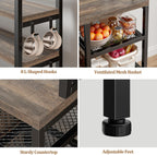 EnHomee Bakers Rack with Power Outlet, 6 Tier Microwave Stand, Coffee Bar Organizer with 8 L-Shaped Hooks, Kitchen Shelves with Storage, 14.1 x 30.1 x 63.1 Inches, Black Oak