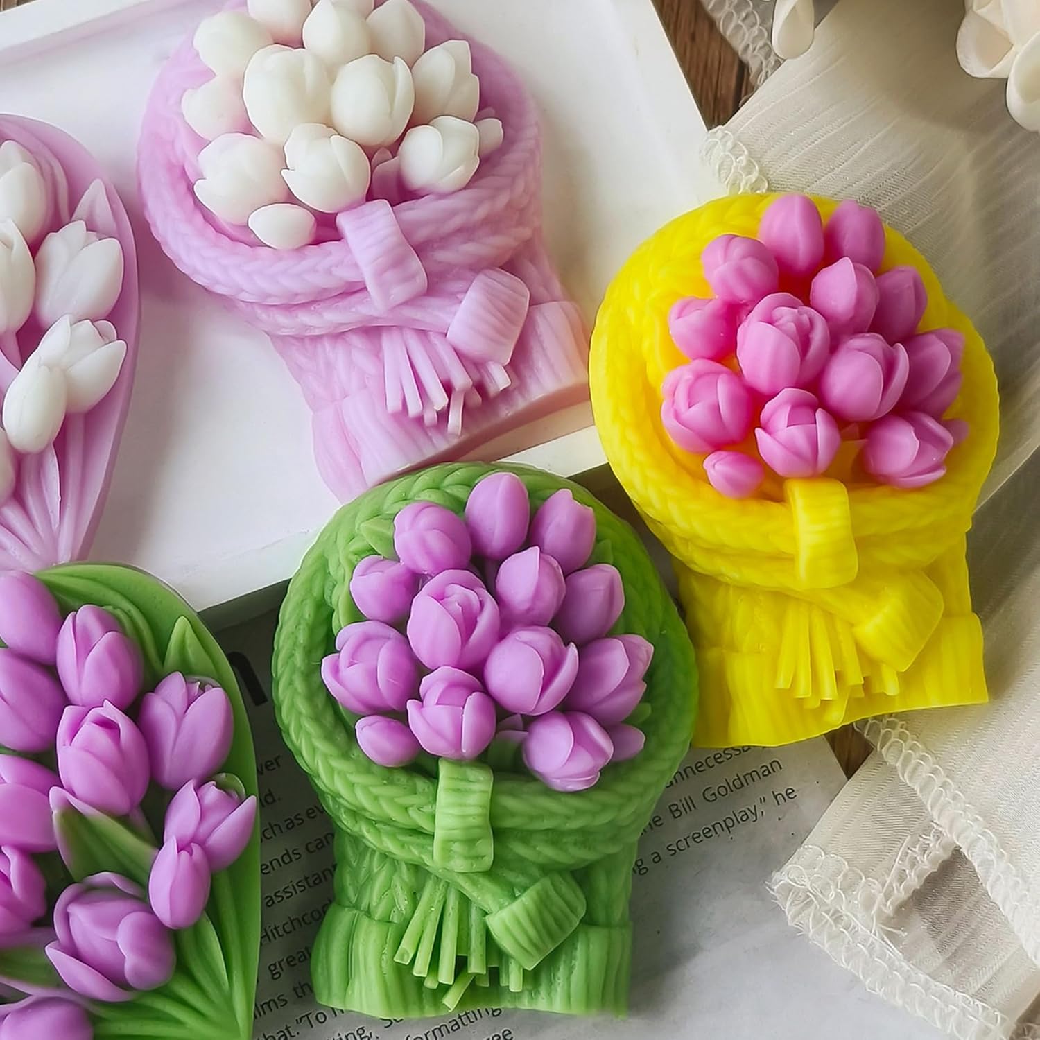 Tulip Flower Candle Mold - Resin Casting Silicone Molds for Home Decor & Candle Making Wave Spiral Mold